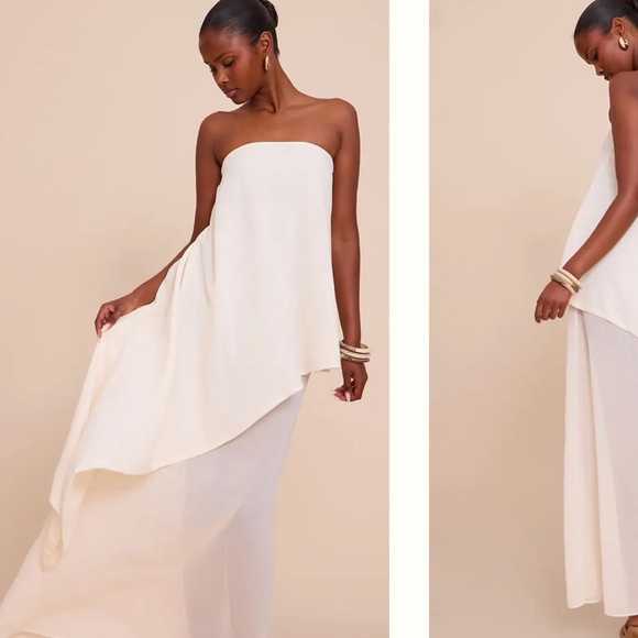 PrettyLittleThing Dresses & Skirts - Strapless Cream Chiffon Bandeau Overlay Maxi Dress